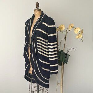 REITMANS Size LARGE Striped Navy Blue and Beige Long Cardigan